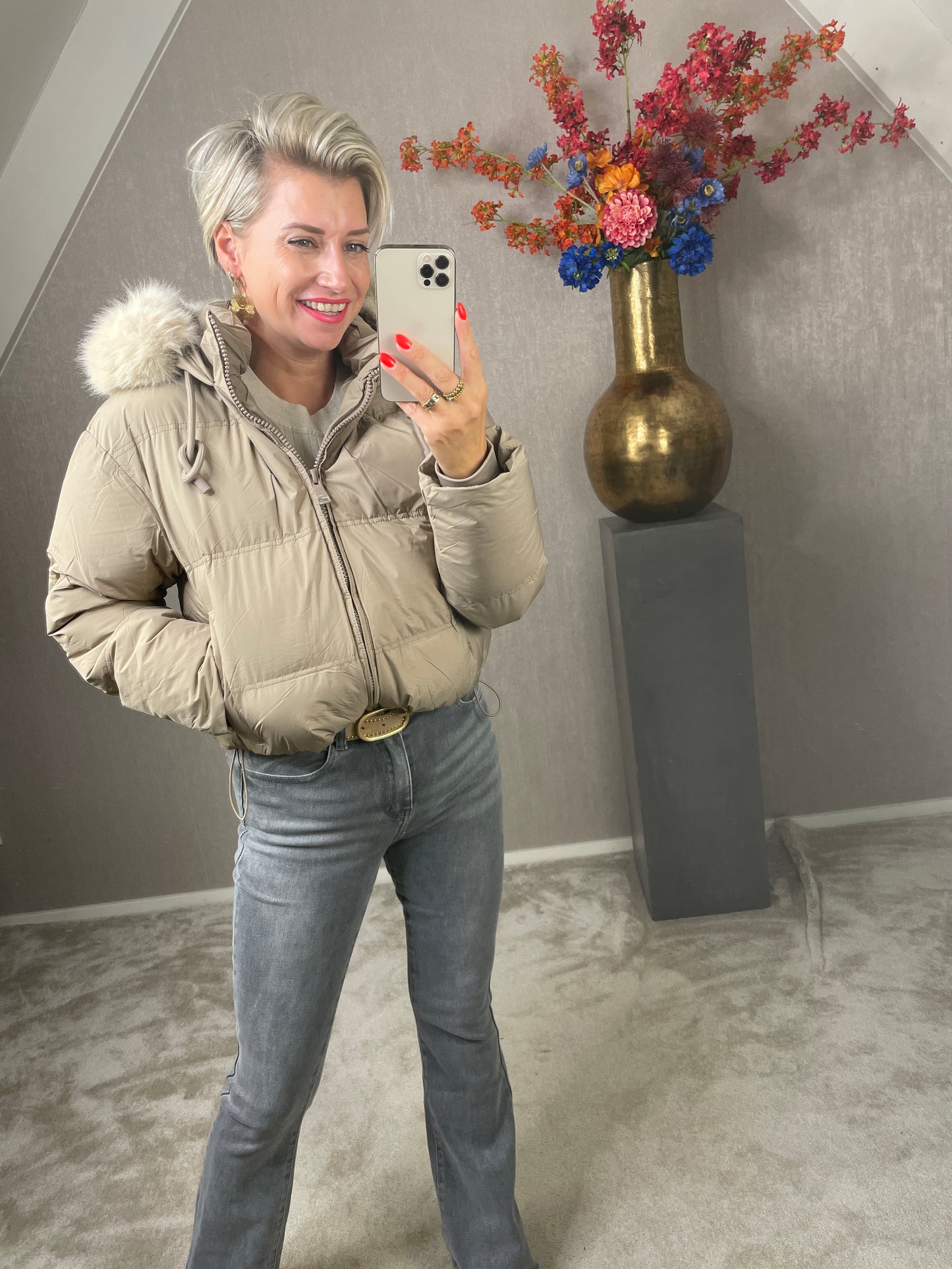 Puffer jacket taupe