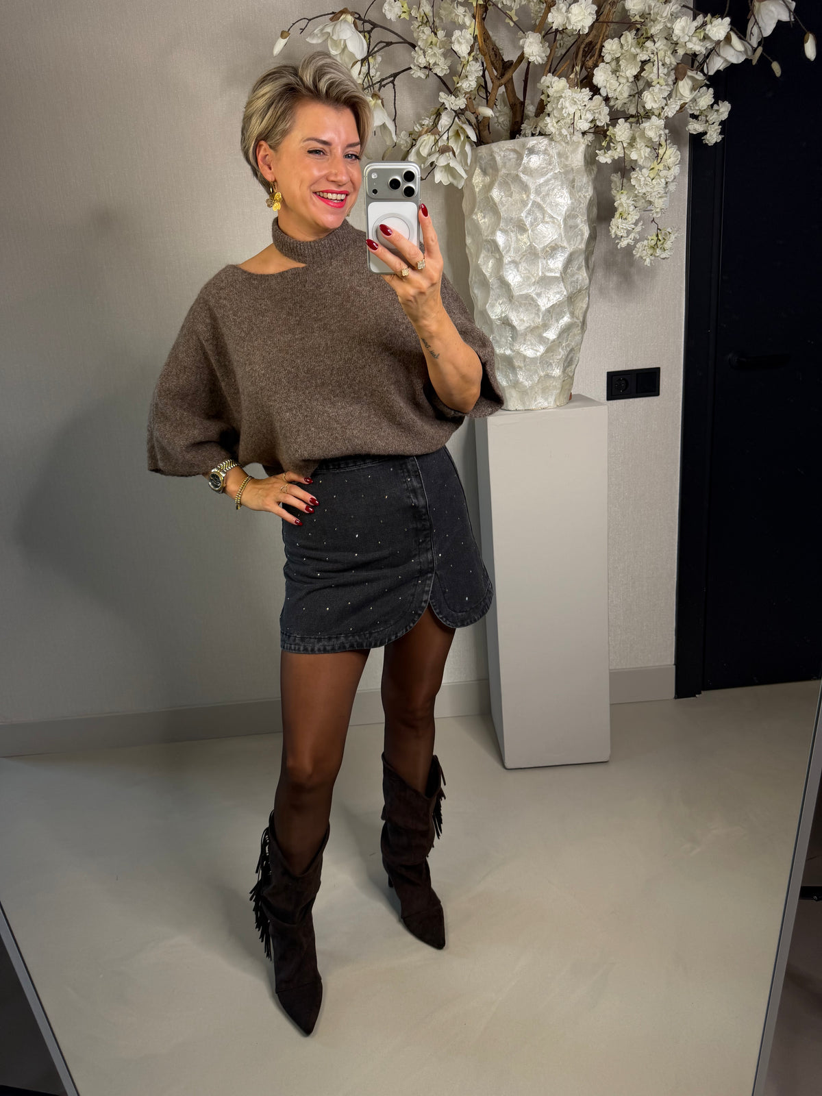 Trui soft col bruin