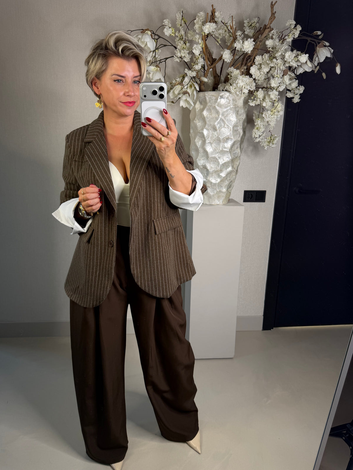 Blazer krijtstreep bruin