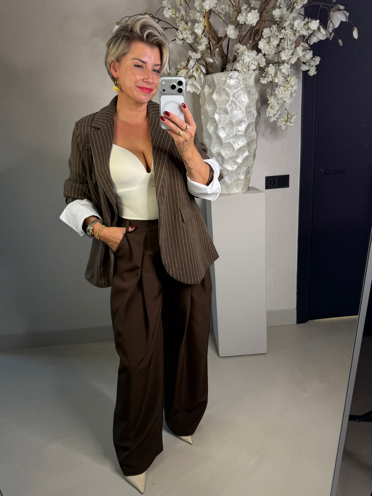 Blazer krijtstreep bruin