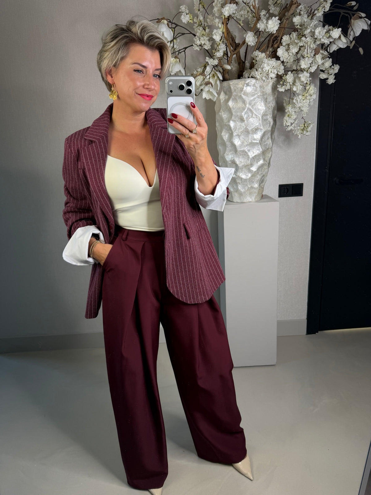 Blazer krijtstreep bordeaux