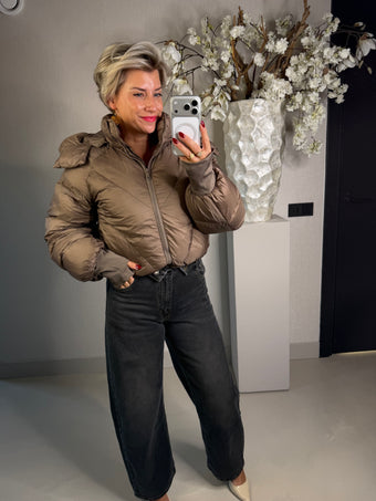 Puffer jas taupe