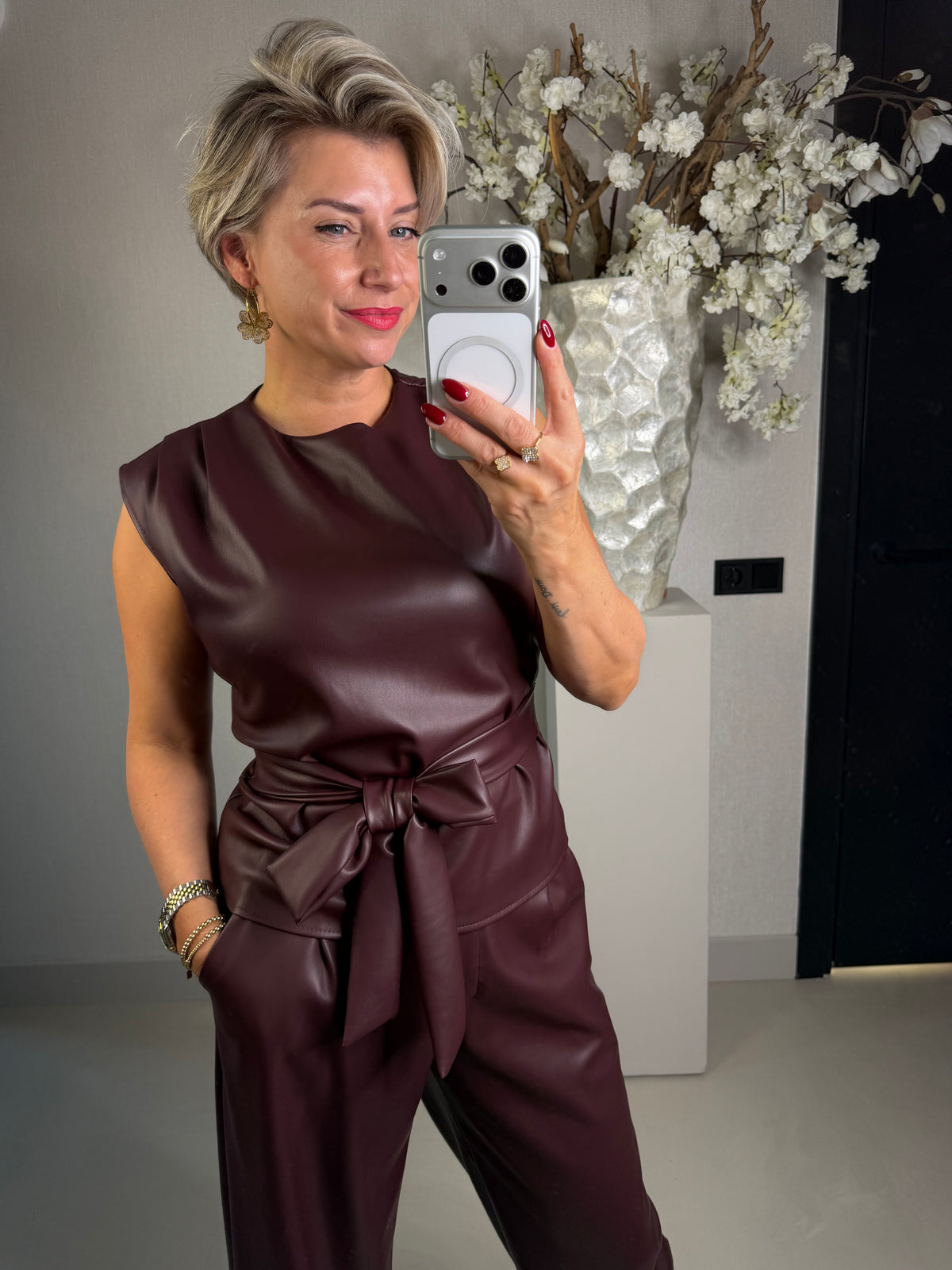Top leather look bordeaux