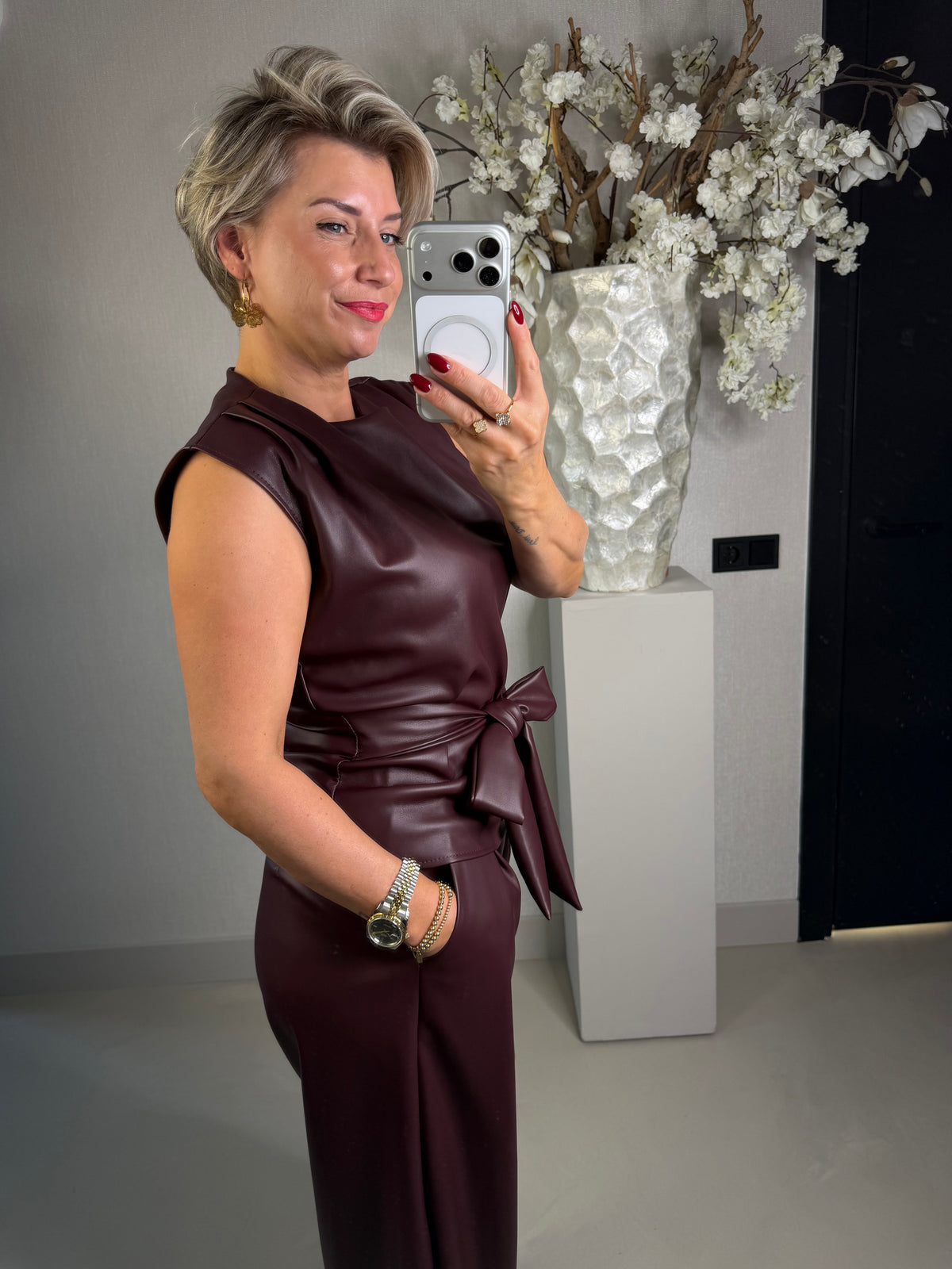 Top leather look bordeaux