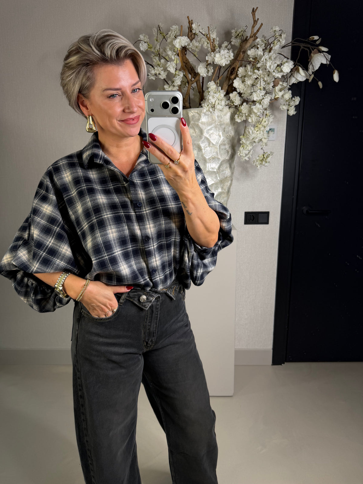 Blouse flanel blauw
