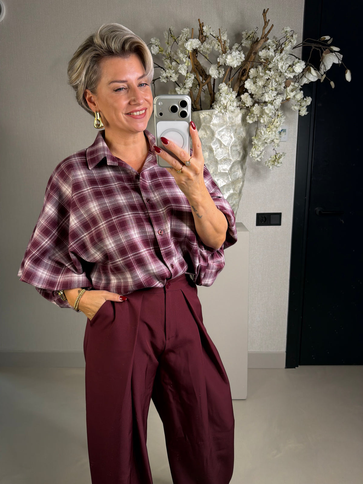 Blouse flanel bordeaux