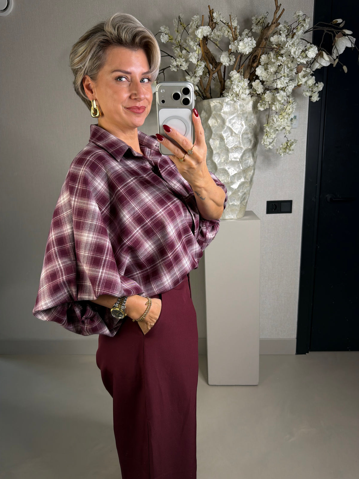 Blouse flanel bordeaux