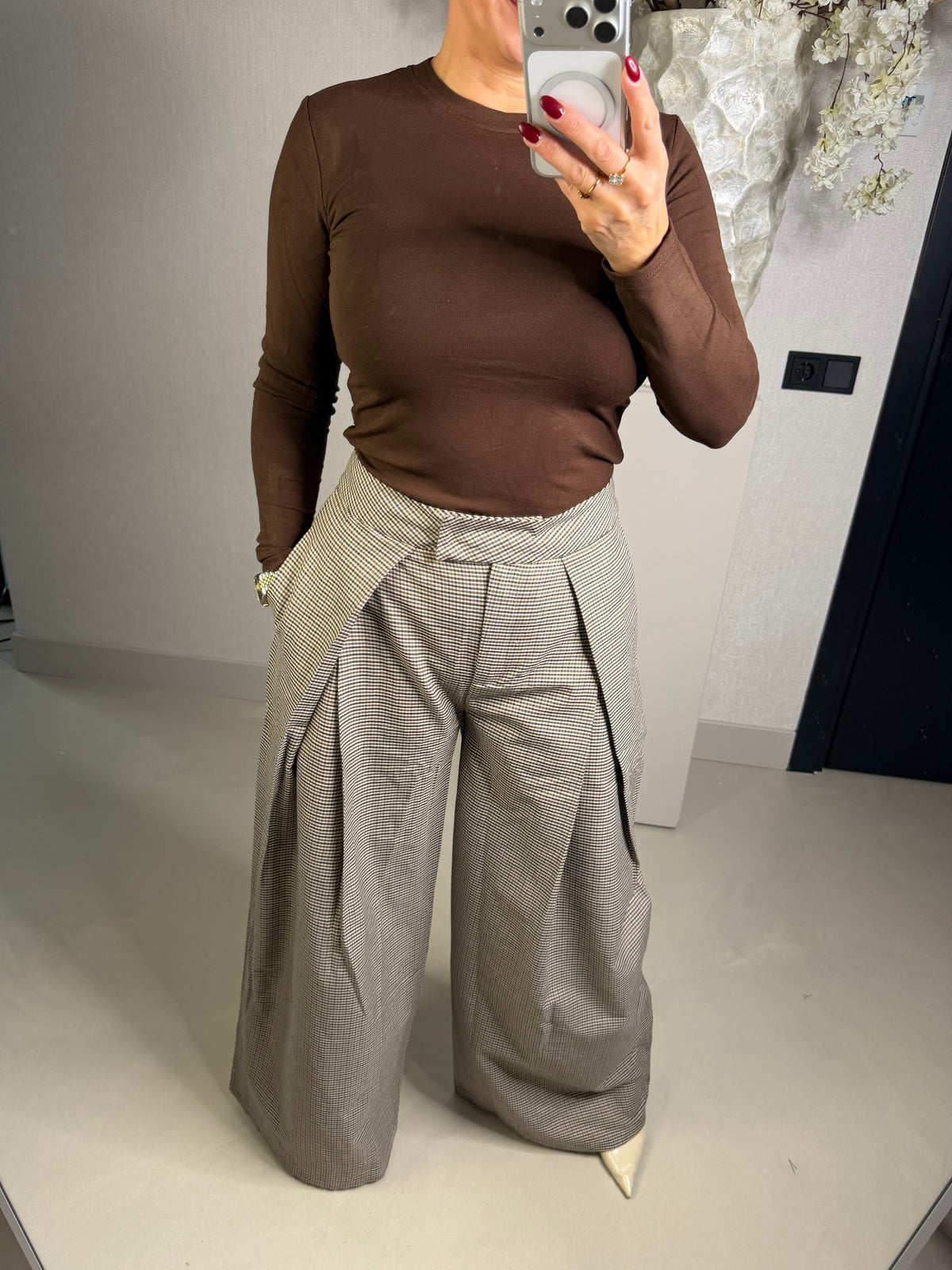 Pantalon wide leg ruitjes
