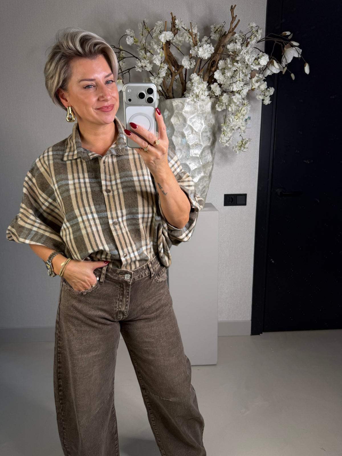 Blouse flanellen beige