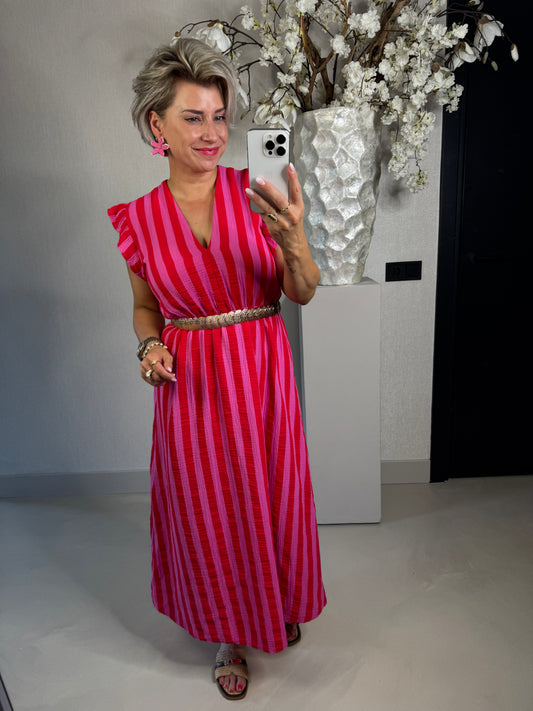 Jurk streep roze fuchsia