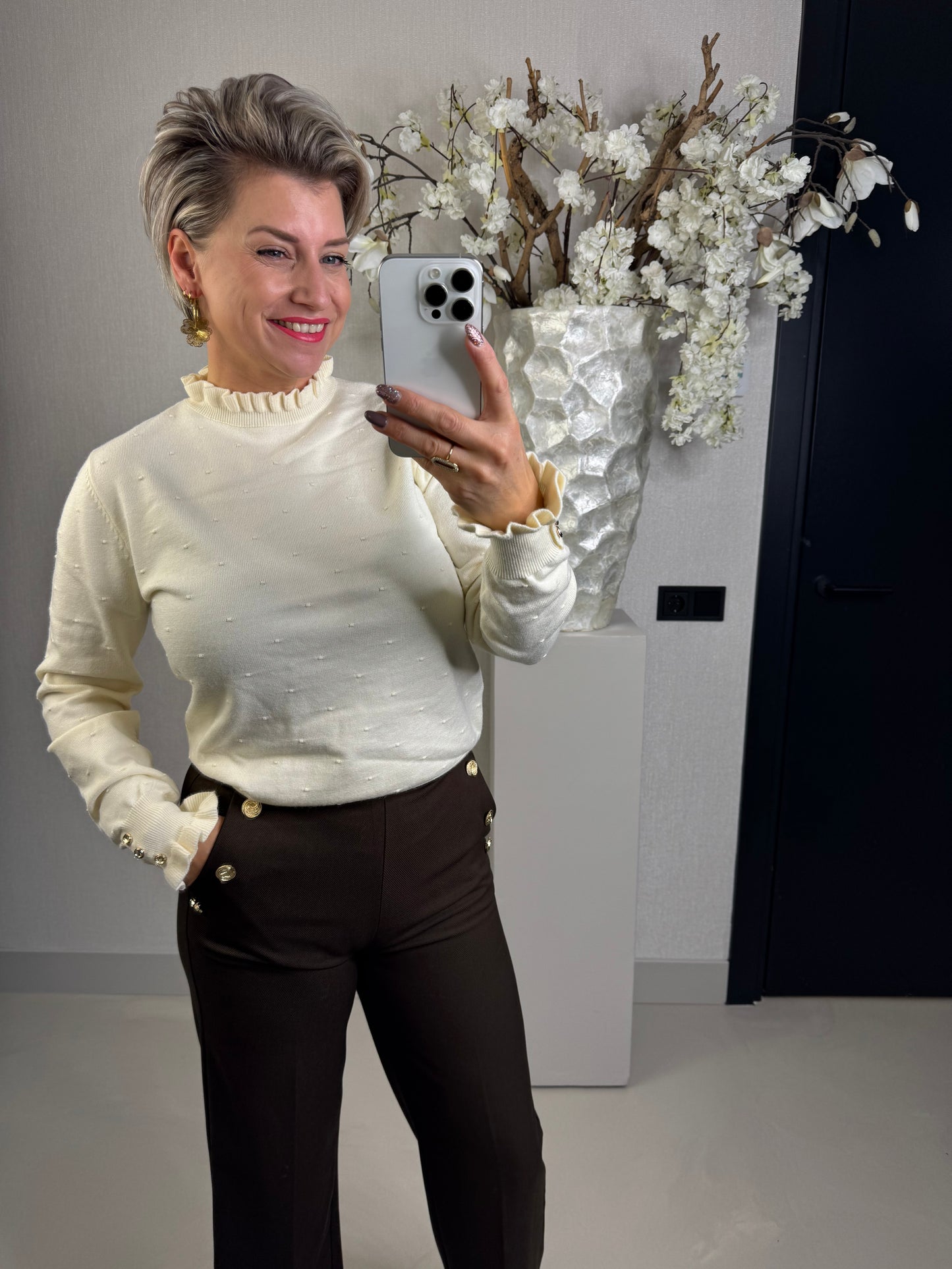 Trui ruffle off white