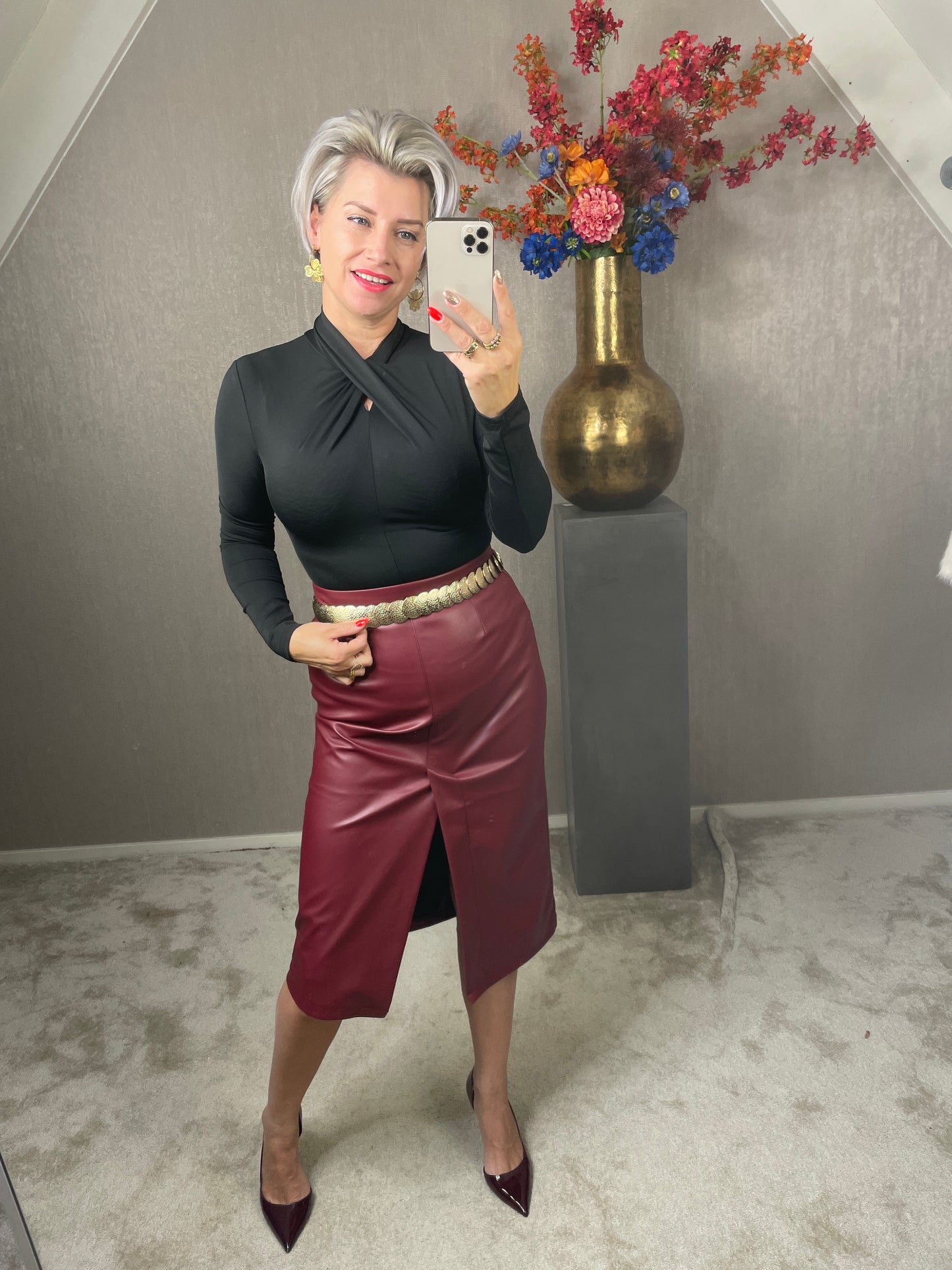 Rok midi bordeaux