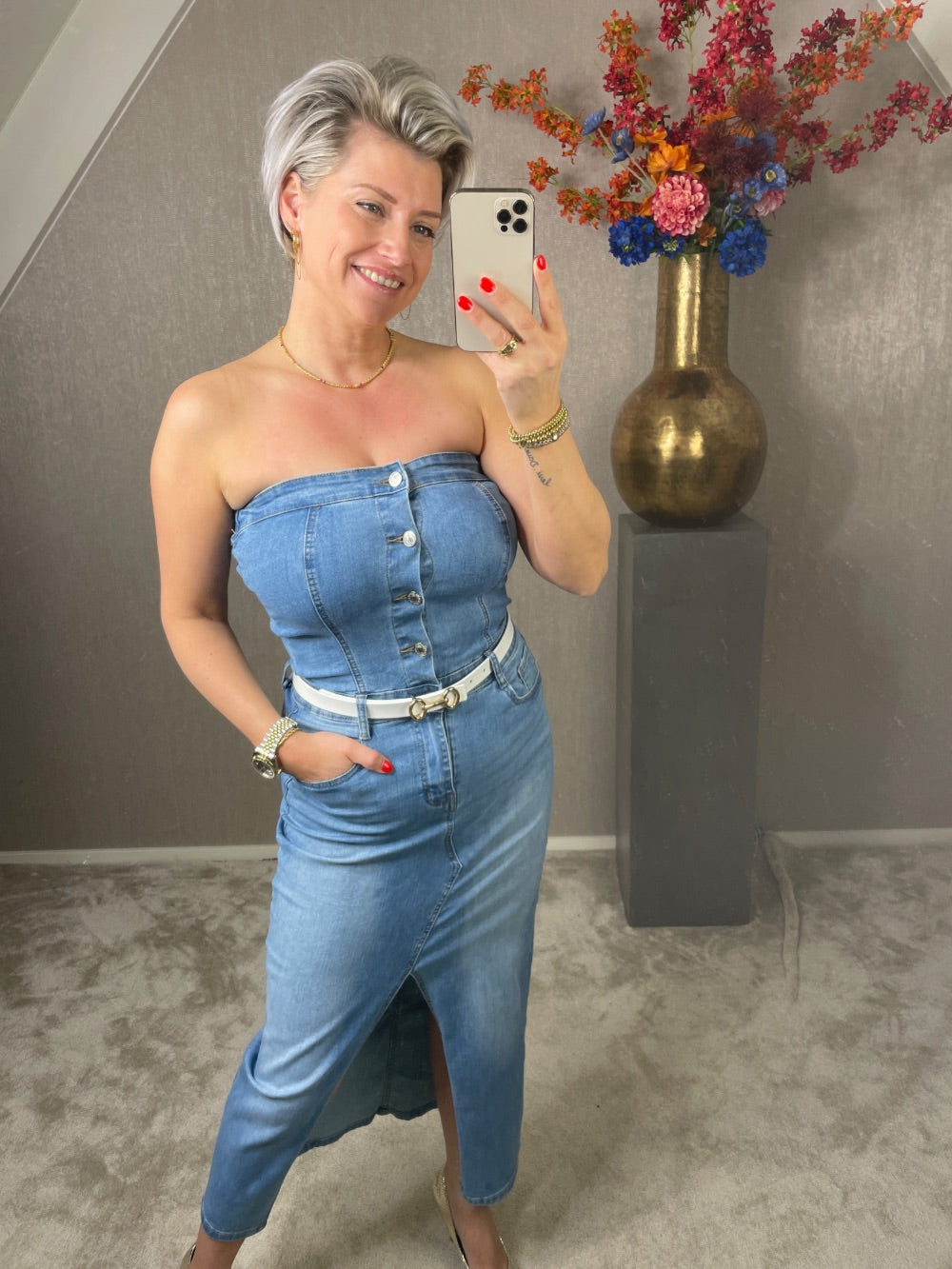 Jeans jurk strapless